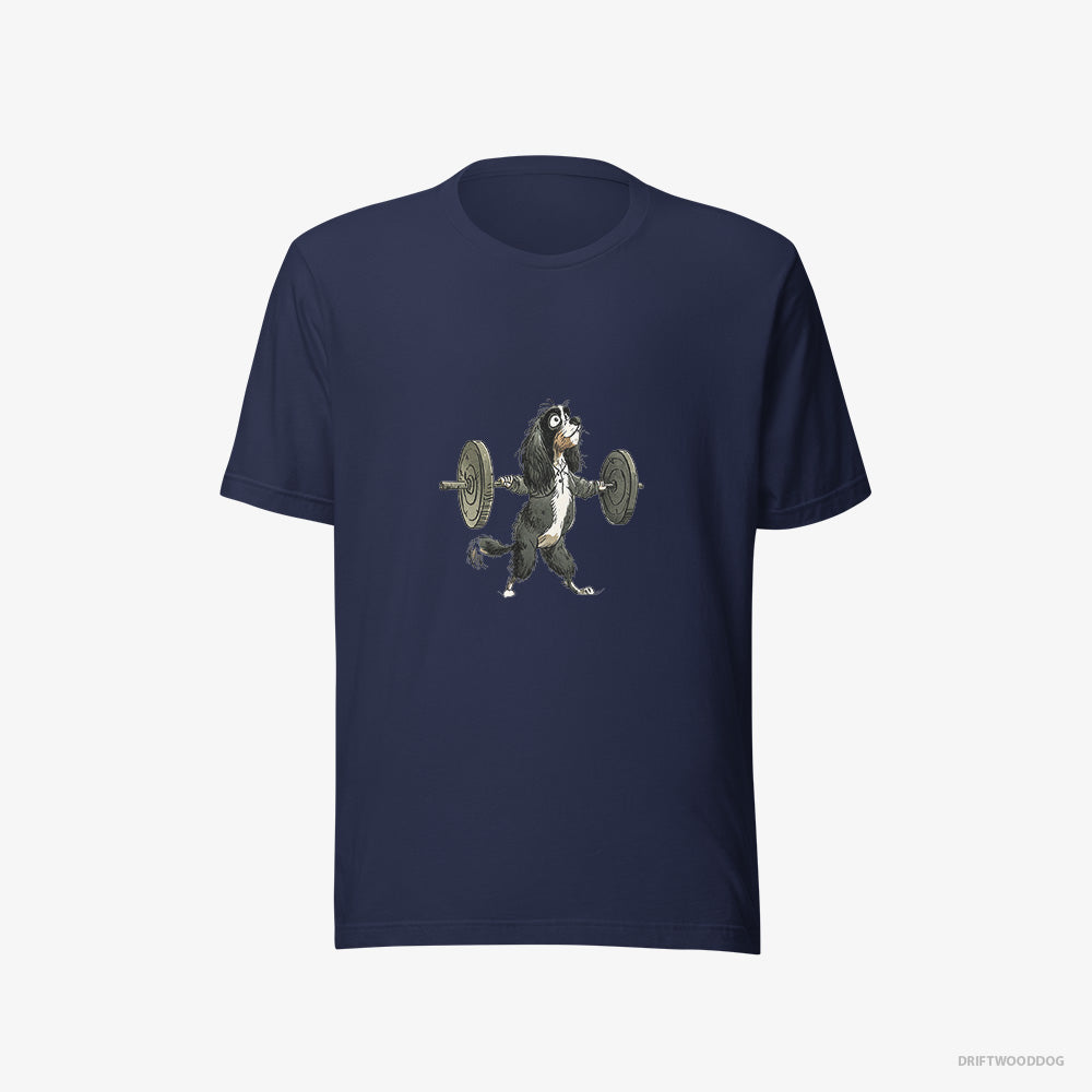 Cavalier King Charles Spaniel T-Shirt – Women Navy T-Shirt Eco-Friendly – Unleashing Lifting Power (on White Background)