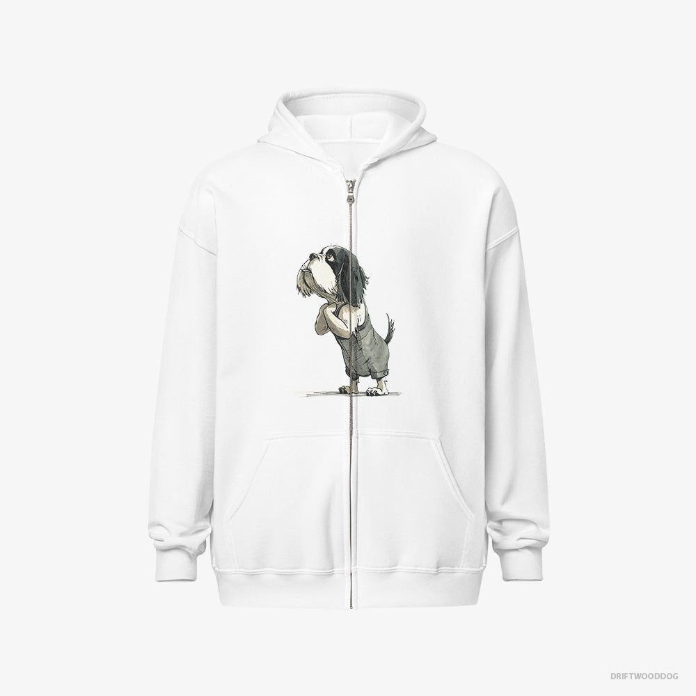 Cavalier King Charles Spaniel Hoodie – Men White Hoodie Full-Zip – Begging (on White Background)