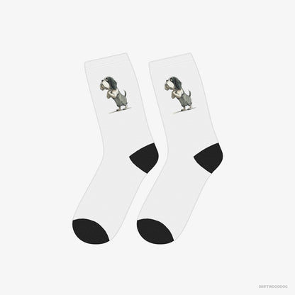 Cavalier King Charles Spaniel Socks – Unisex White Socks Eco-Friendly – Begging (on White Background)