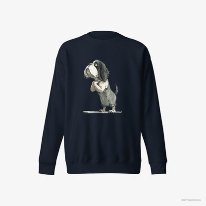 Cavalier King Charles Spaniel Sweatshirt – Men Navy Sweatshirt Eco-Friendly – Begging (on White Background)