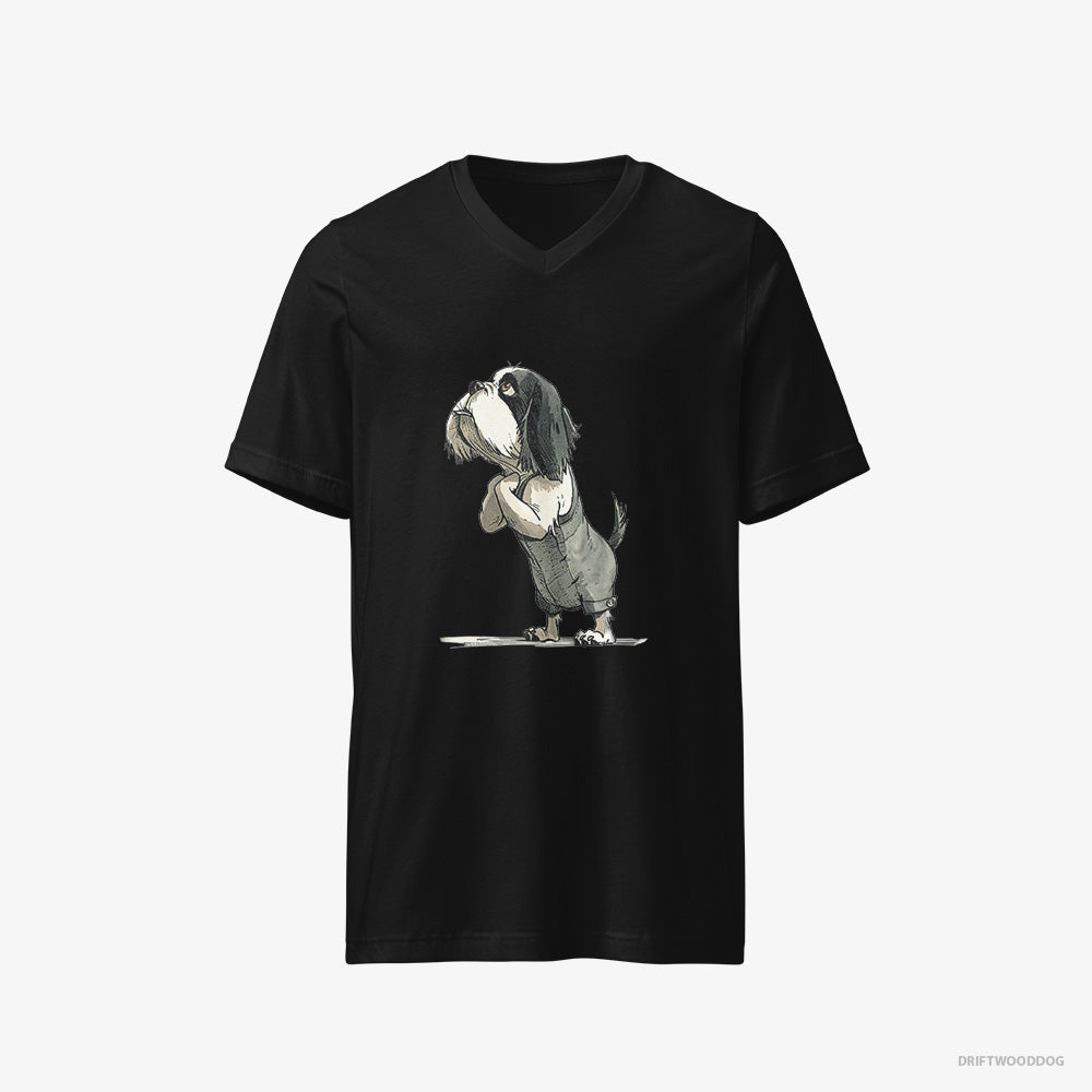 Cavalier King Charles Spaniel T-Shirt – Men Black T-Shirt V-Neck – Begging (on White Background)