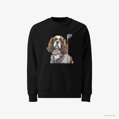 Cavalier King Charles Spaniel Sweatshirt – Men Black Sweatshirt Classic – with Golf on the Mind (on White Background)