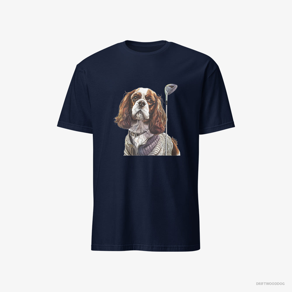 Cavalier King Charles Spaniel T-Shirt – Men Navy T-Shirt Classic – with Golf on the Mind (on White Background)