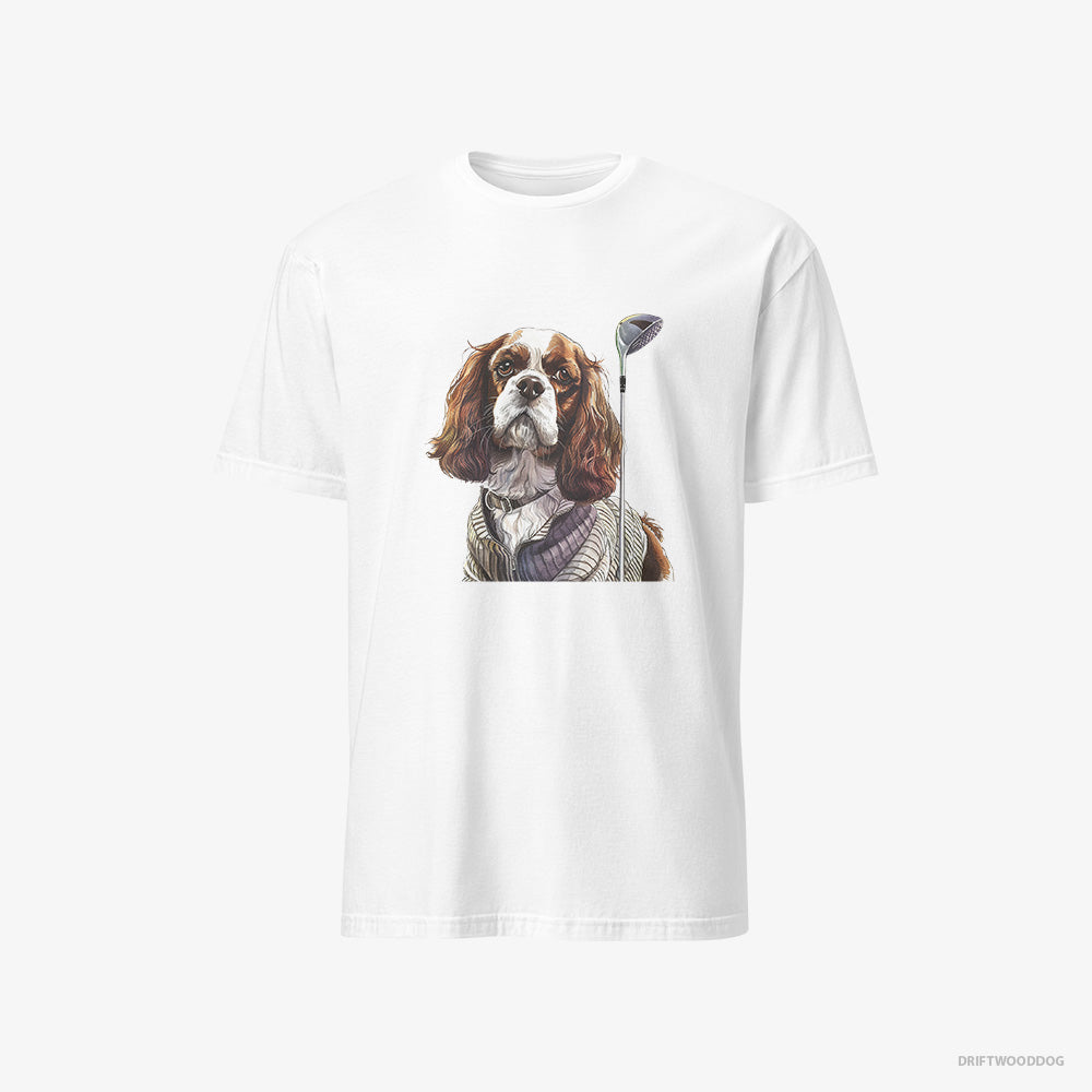 Cavalier King Charles Spaniel T-Shirt – Men White T-Shirt Classic – with Golf on the Mind (on White Background)