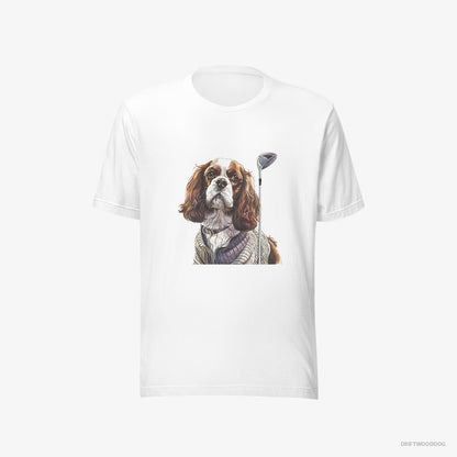 Cavalier King Charles Spaniel T-Shirt – Men White T-Shirt Eco-Friendly – with Golf on the Mind (on White Background)