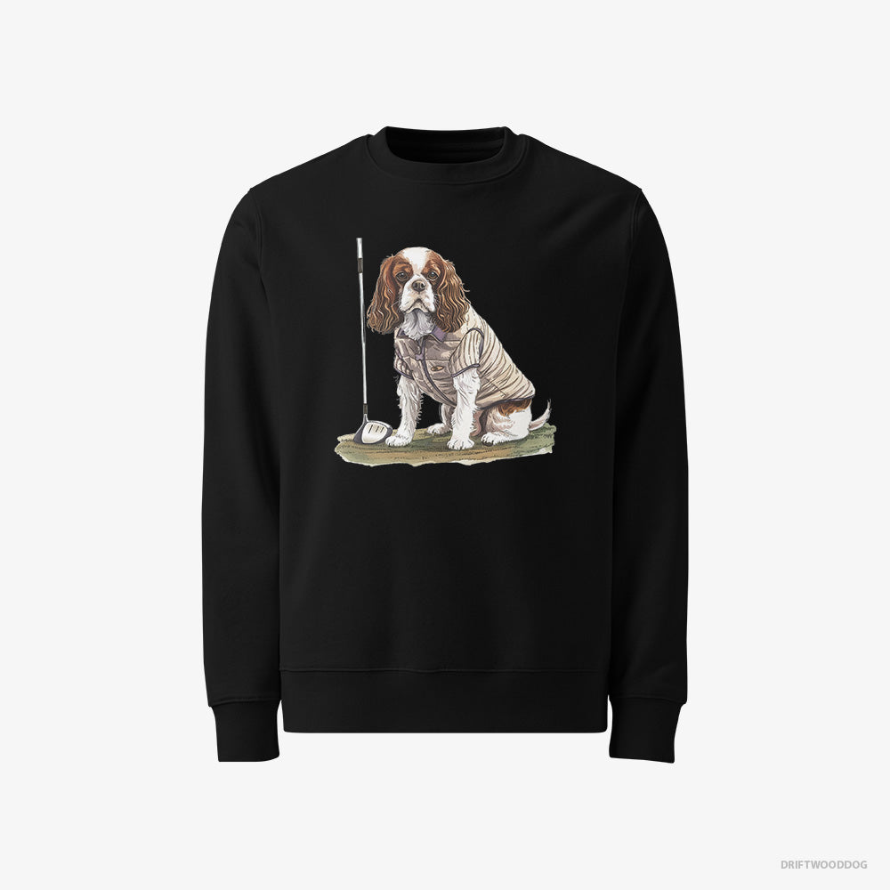 Cavalier King Charles Spaniel Sweatshirt – Women Black Sweatshirt Classic – Playing Golf (on White Background)