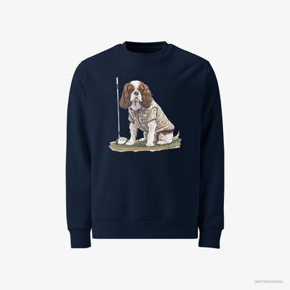 Cavalier King Charles Spaniel Sweatshirt – Men Navy Sweatshirt Classic – Playing Golf (on White Background)