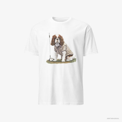 Cavalier King Charles Spaniel T-Shirt – Men White T-Shirt Classic – Playing Golf (on White Background)