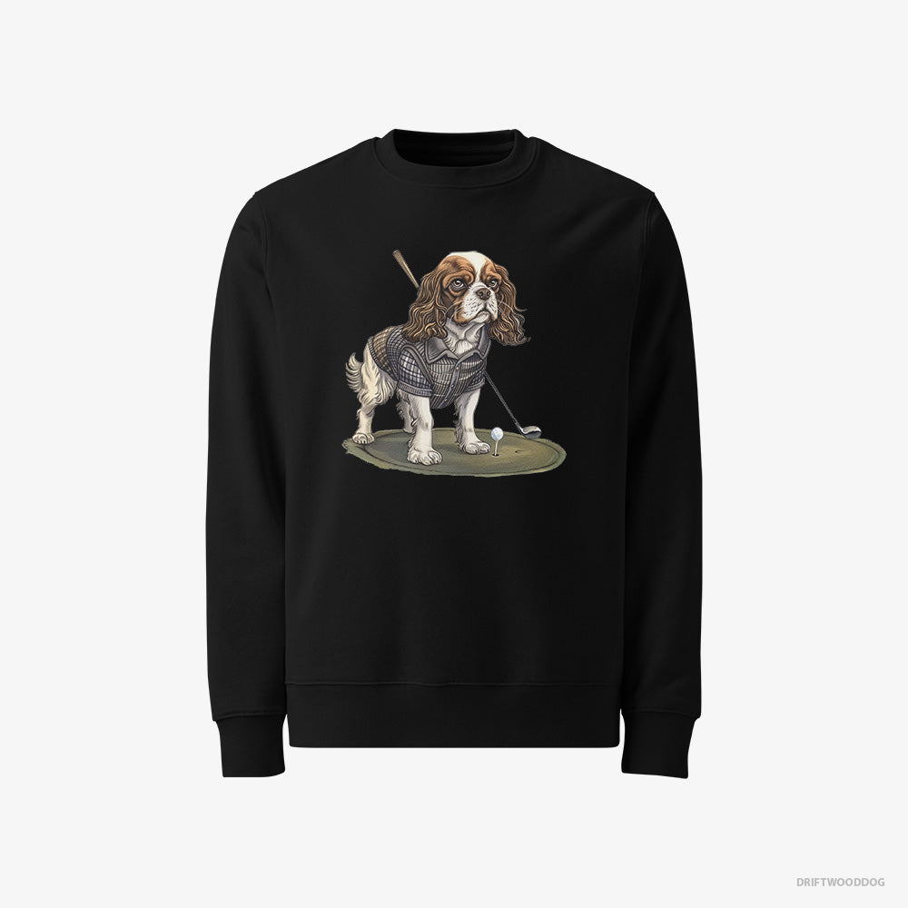 Cavalier King Charles Spaniel Sweatshirt – Men Black Sweatshirt Classic – Mastering the Golf Swing (on White Background)