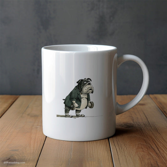 Bulldog Working Out with Dumbbells Mug – Unique Dog Cups | Dog-Themed Mugs