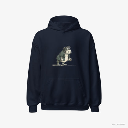 Bulldog Working Out with Dumbbells Navy Hoodie