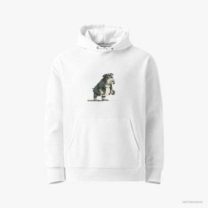 Bulldog Working Out with Dumbbells White Hoodie