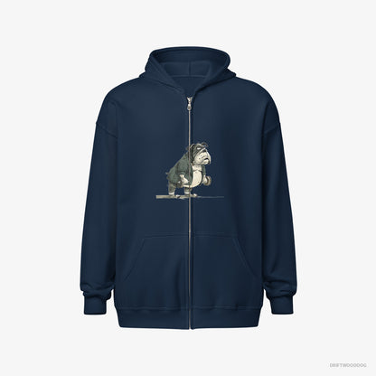 Bulldog Working Out with Dumbbells Navy Hoodie