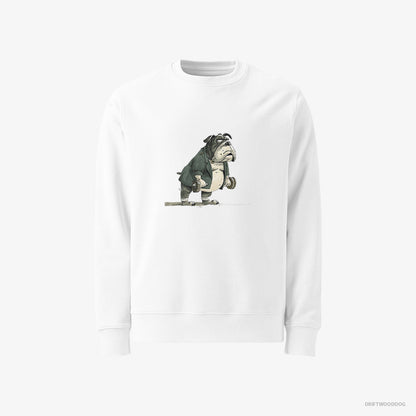 Bulldog Working Out with Dumbbells White Sweatshirt