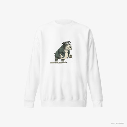 Bulldog Working Out with Dumbbells White Sweatshirt