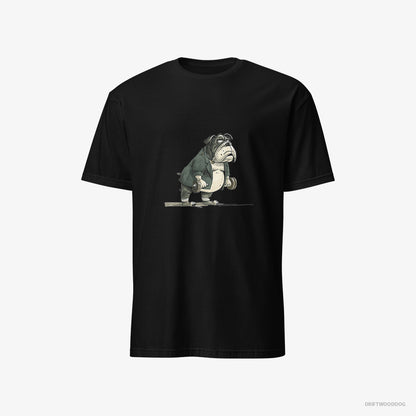 Bulldog Working Out with Dumbbells Black T-Shirt