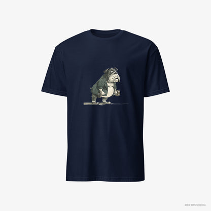 Bulldog Working Out with Dumbbells Navy T-Shirt