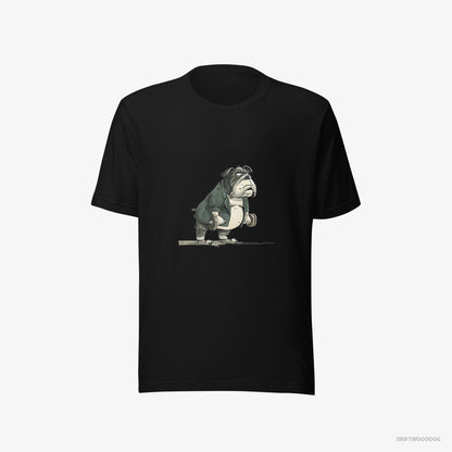 Bulldog Working Out with Dumbbells Black T-Shirt