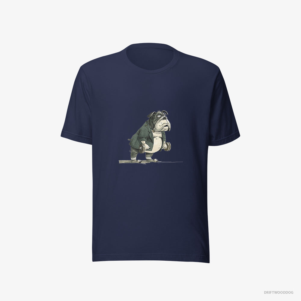 Bulldog Working Out with Dumbbells – Women's T-Shirt Navy Eco – Eco-Friendly