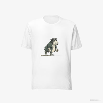 Bulldog Working Out with Dumbbells White T-Shirt