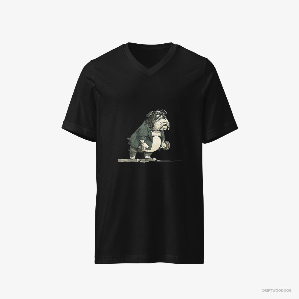 Bulldog Working Out with Dumbbells – Women's T-Shirt Black V-Neck – V-Neck