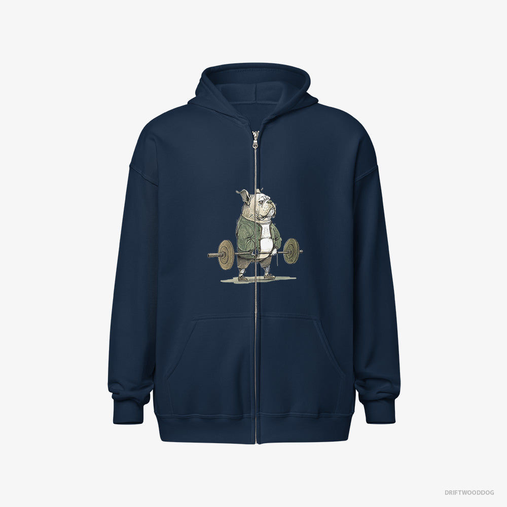 Bulldog Hoodie – Men Navy Hoodie Full-Zip – Ready to Lift (on White Background)