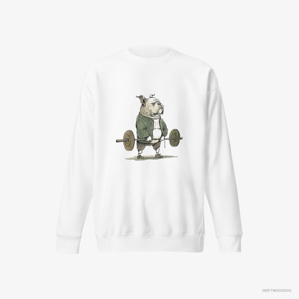 Bulldog Sweatshirt – Men White Sweatshirt Eco-Friendly – Ready to Lift (on White Background)