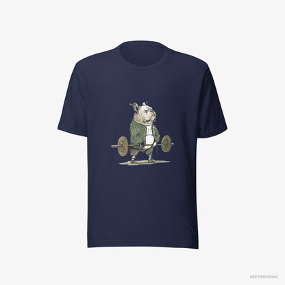 Bulldog T-Shirt – Men Navy T-Shirt Eco-Friendly – Ready to Lift (on White Background)