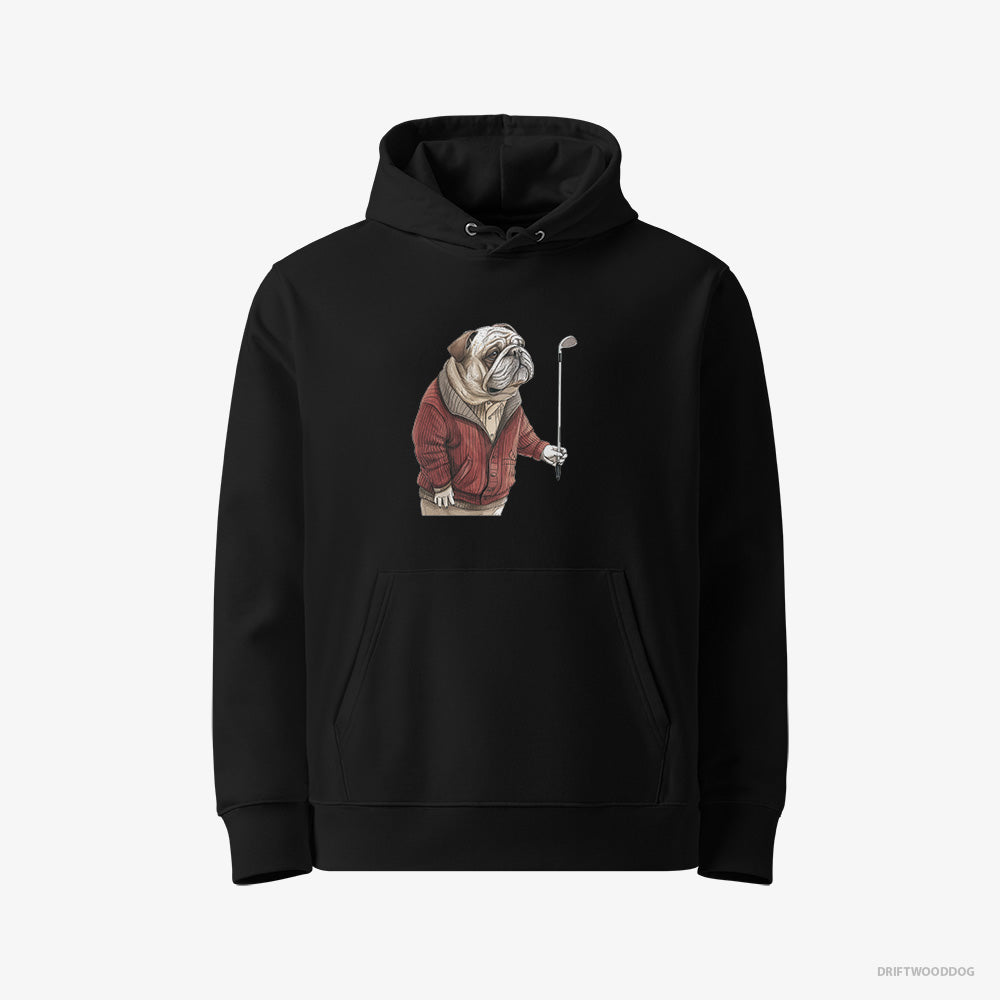 Bulldog Hoodie – Women Black Hoodie Eco-Friendly – in Golf Mode (on White Background)