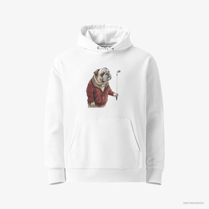 Bulldog Hoodie – Men White Hoodie Eco-Friendly – in Golf Mode (on White Background)