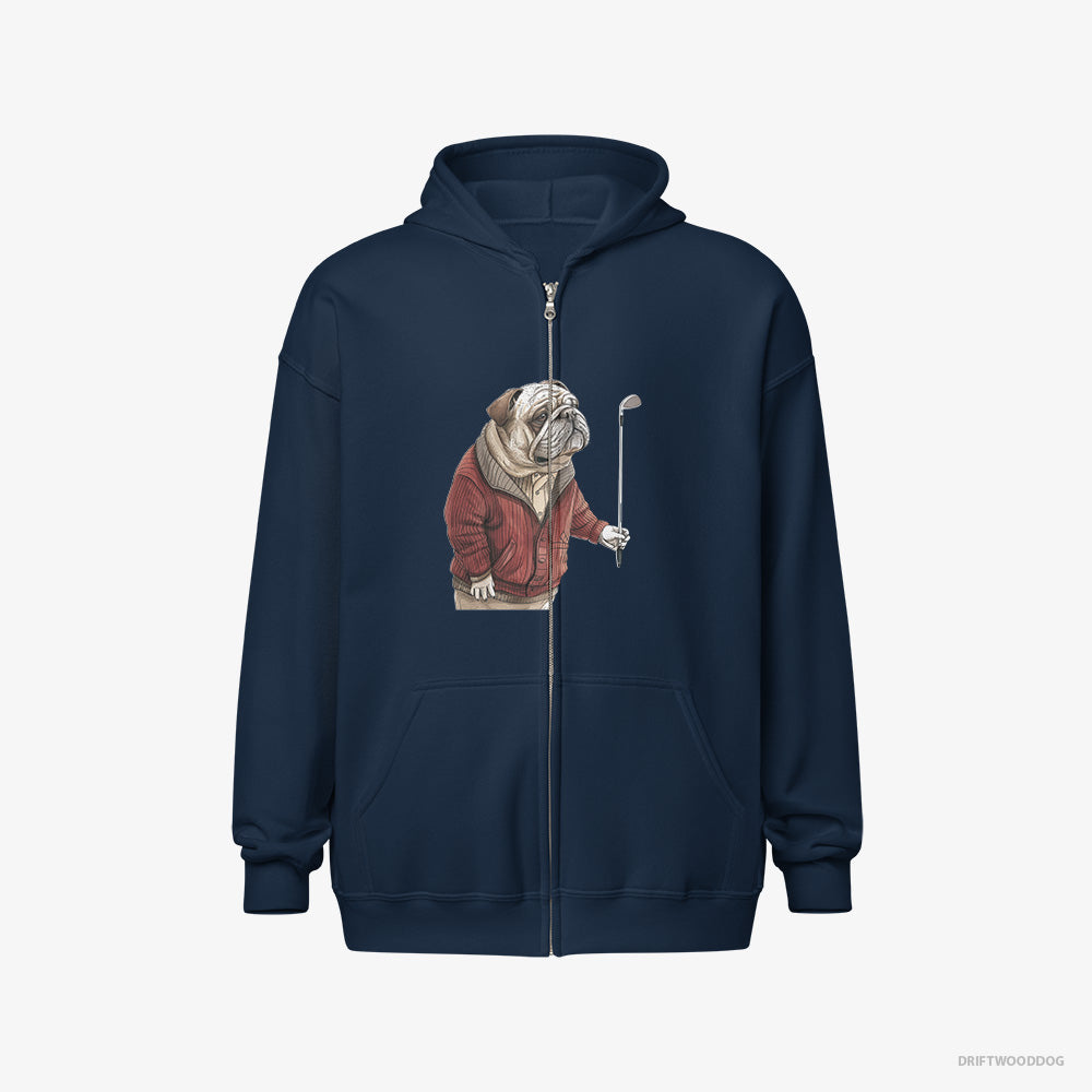 Funny Bulldog in Golf Mode – Men's Hoodie Navy Full-Zip – Full-Zip