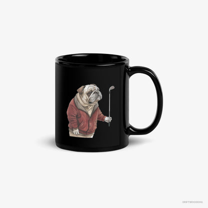 Bulldog Mug – Unisex Black Mug Classic – in Golf Mode (on White Background)