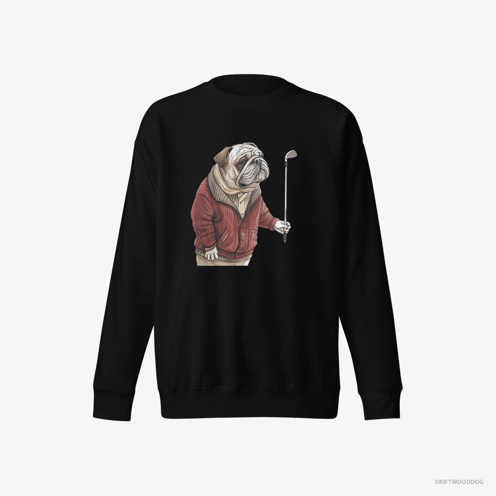 Bulldog Sweatshirt – Men Black Sweatshirt Eco-Friendly – in Golf Mode (on White Background)