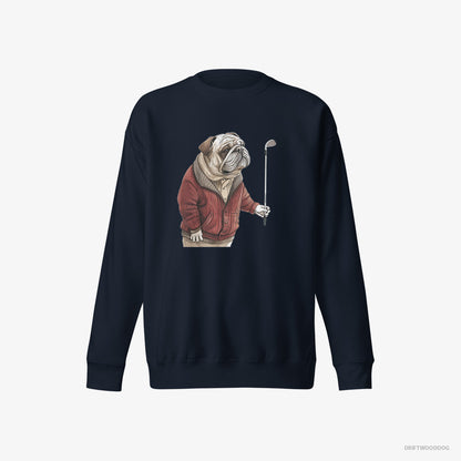 Bulldog Sweatshirt – Men Navy Sweatshirt Eco-Friendly – in Golf Mode (on White Background)