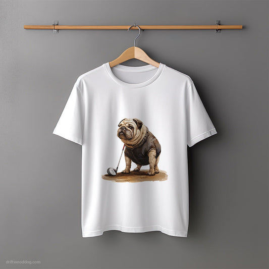 Bulldog Ready for the Golf Tournament T-Shirt – Unisex Tee for Dog Lovers