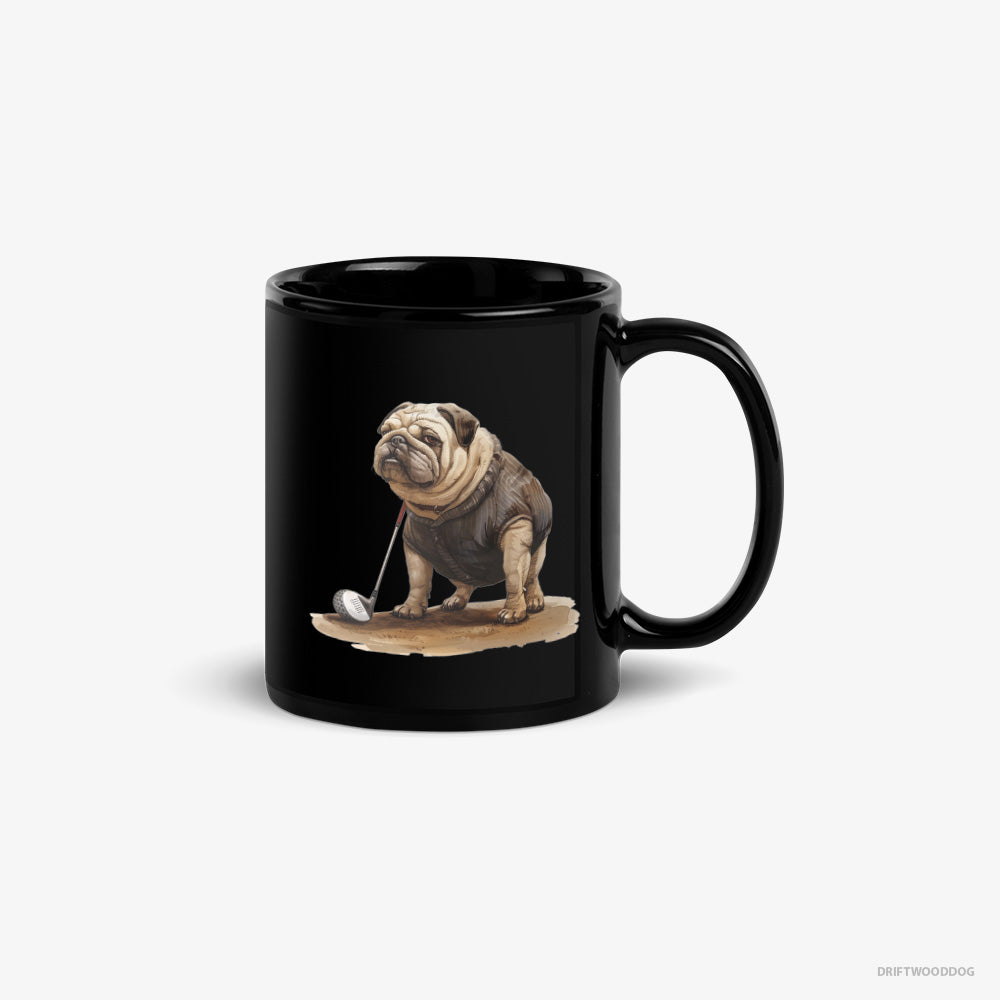 Bulldog Mug – Unisex Black Mug Classic – Ready for the Golf Tournament (on White Background)