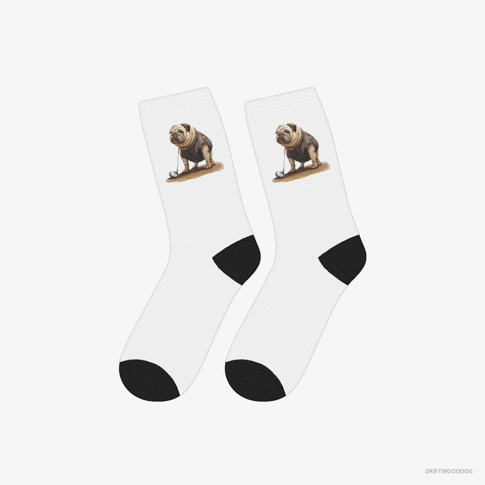 Bulldog Socks – Unisex White Socks Classic – Ready for the Golf Tournament (on White Background)