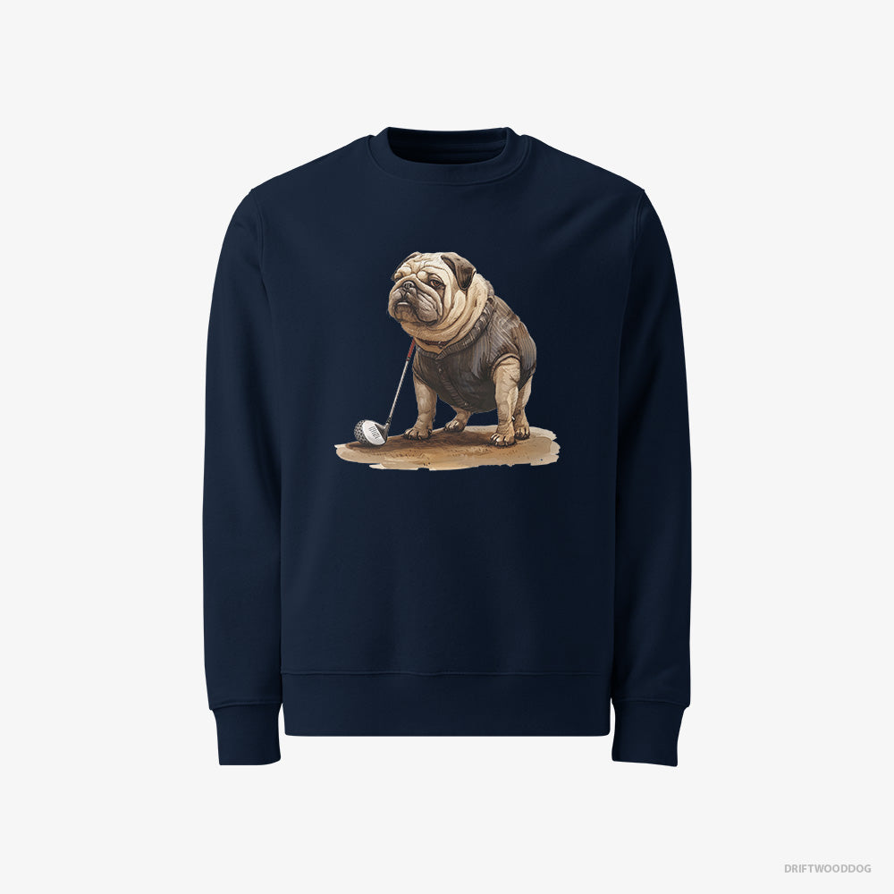 Bulldog Sweatshirt – Men Navy Sweatshirt Classic – Ready for the Golf Tournament (on White Background)