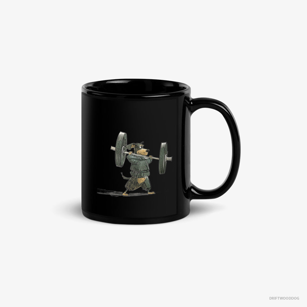 Beagle Mug – Unisex Black Mug Classic – Working Out (on White Background)