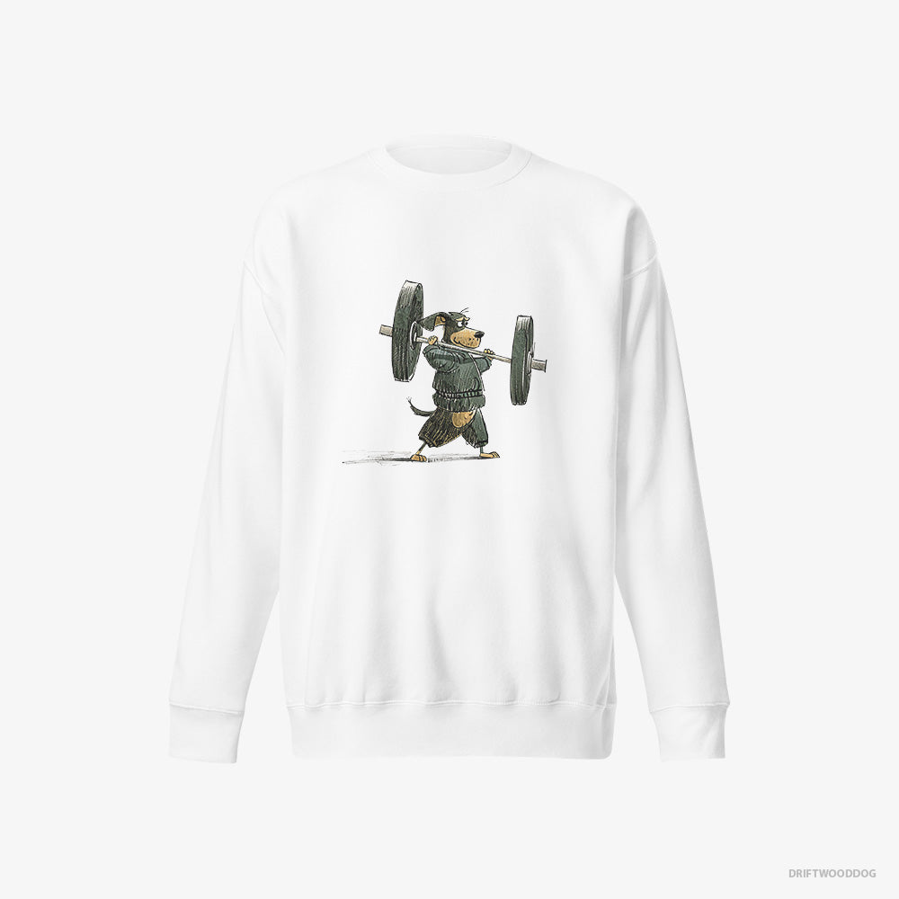 Beagle Sweatshirt – Women White Sweatshirt Eco-Friendly – Working Out (on White Background)