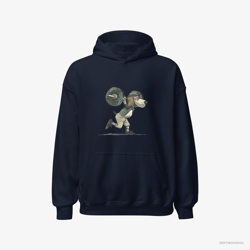 Beagle Hoodie – Women Navy Hoodie Classic – Killing It at the Gym (on White Background)