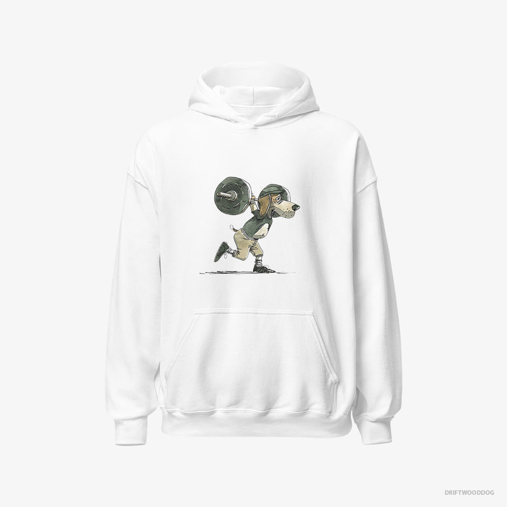 Beagle Hoodie – Women White Hoodie Classic – Killing It at the Gym (on White Background)