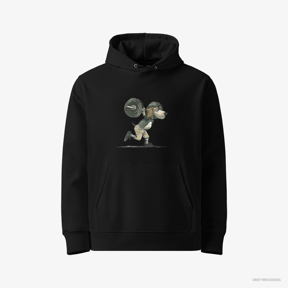 Beagle Hoodie – Women Black Hoodie Eco-Friendly – Killing It at the Gym (on White Background)