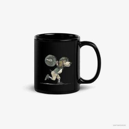 Beagle Mug – Unisex Black Mug Classic – Killing It at the Gym (on White Background)