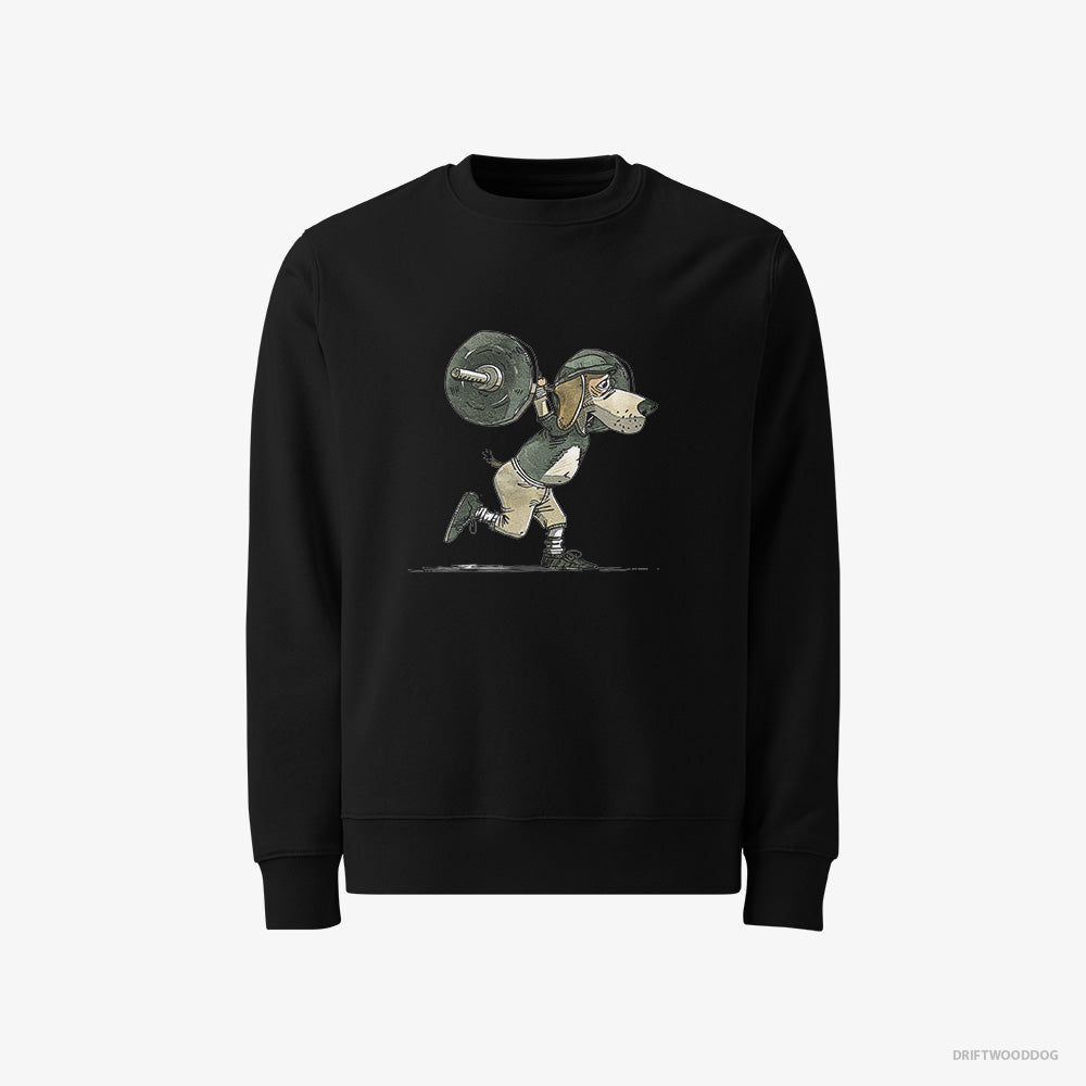 Beagle Sweatshirt – Women Black Sweatshirt Classic – Killing It at the Gym (on White Background)