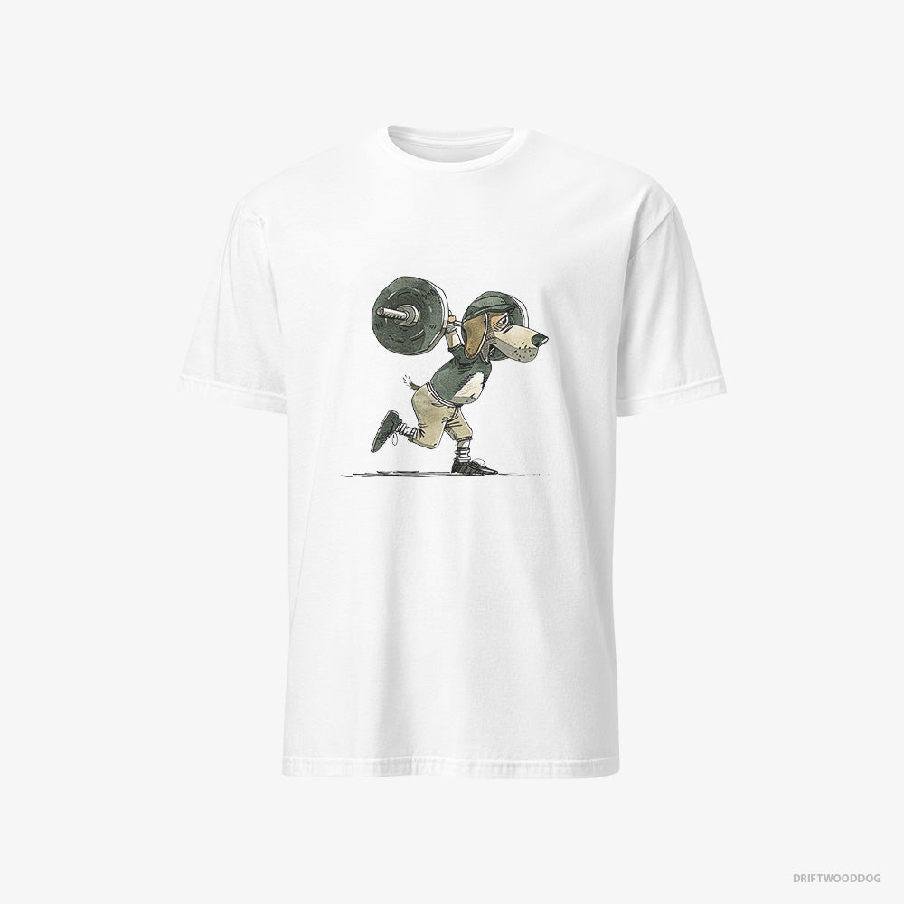 Beagle T-Shirt – Women White T-Shirt Classic – Killing It at the Gym (on White Background)