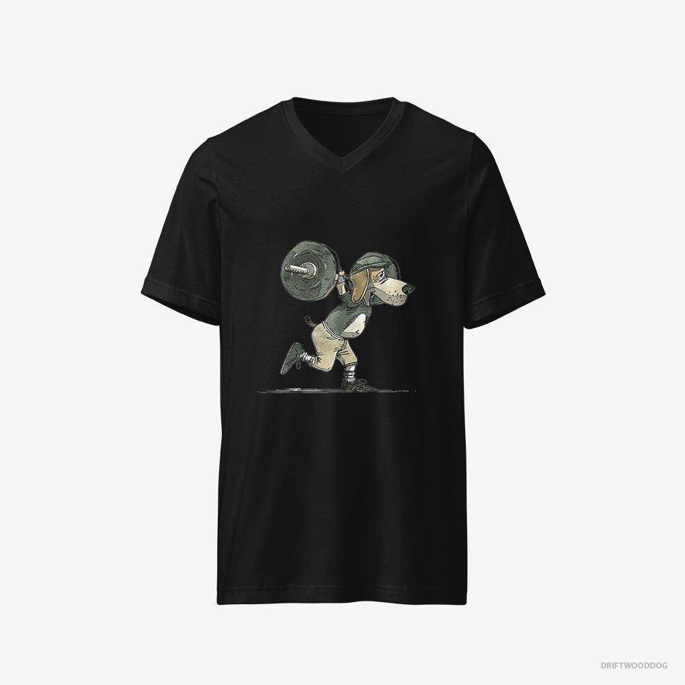 Beagle T-Shirt – Women Black T-Shirt V-Neck – Killing It at the Gym (on White Background)