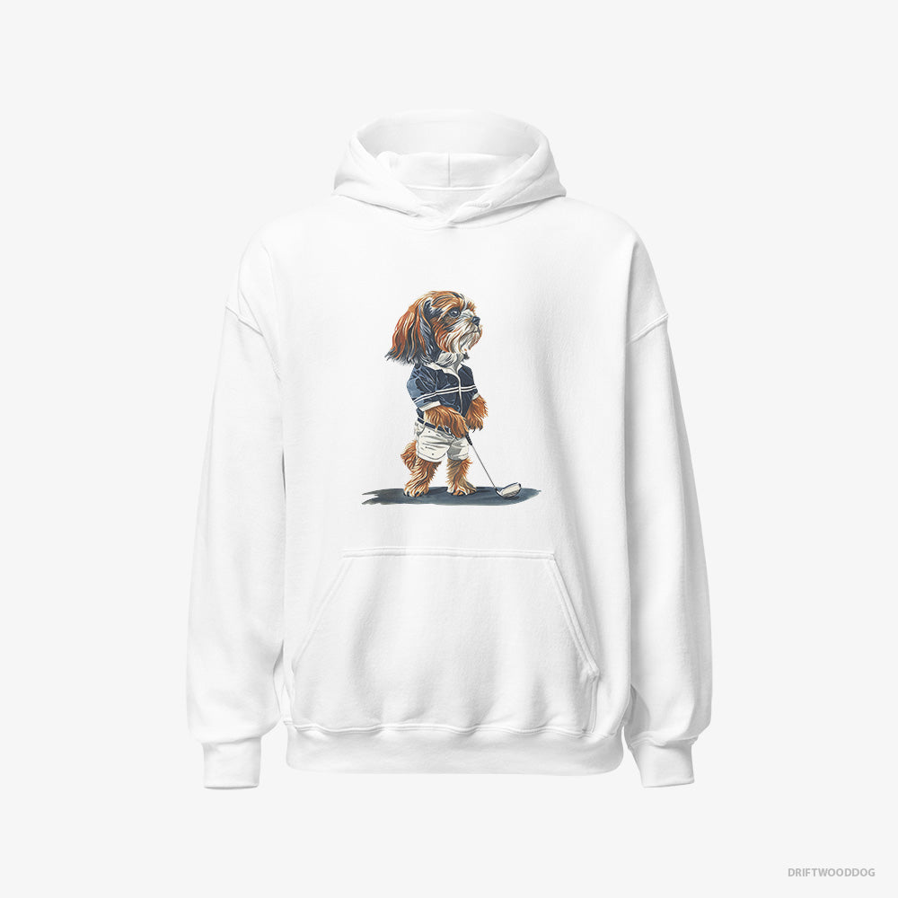 Beagle Hoodie – Men White Hoodie Classic – Practicing the Perfect Putt (on White Background)