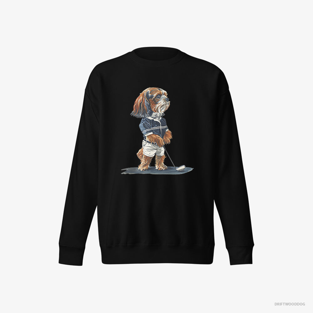 Beagle Sweatshirt – Men Black Sweatshirt Eco-Friendly – Practicing the Perfect Putt (on White Background)