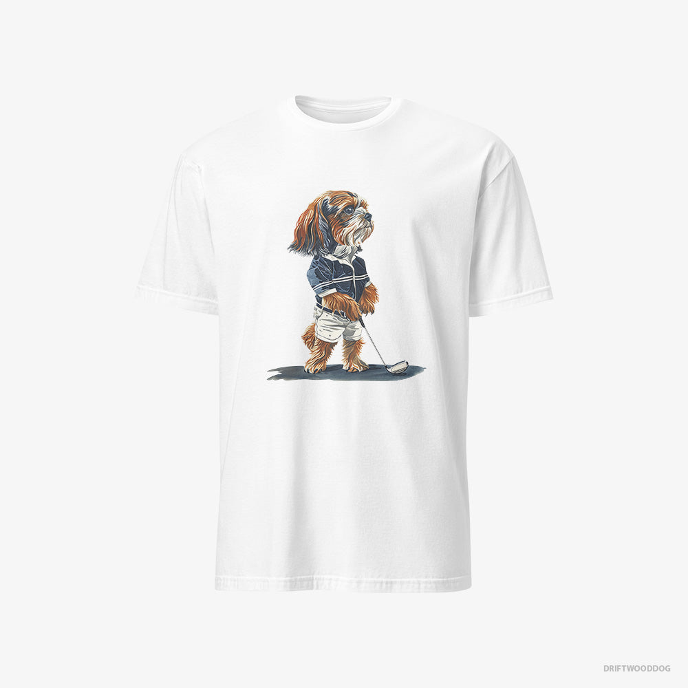 Beagle T-Shirt – Men White T-Shirt Classic – Practicing the Perfect Putt (on White Background)